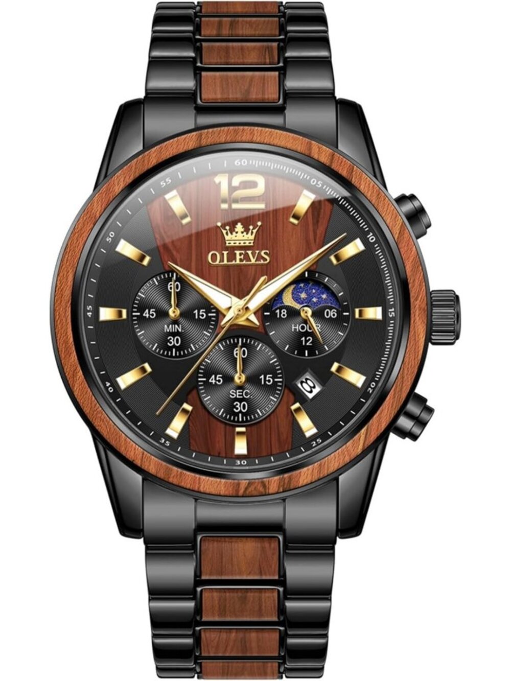 Stylish Men's Waterproof Analog Quartz Watch with Chronograph, Diamond, Moon